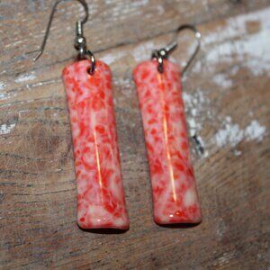 Vintage Dangle Earrings Red Slag / Slump Glass